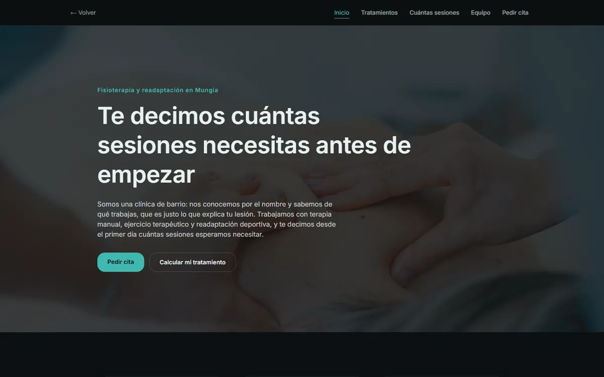 Captura de la web de demostración Clínica Ardanza (fisioterapia)