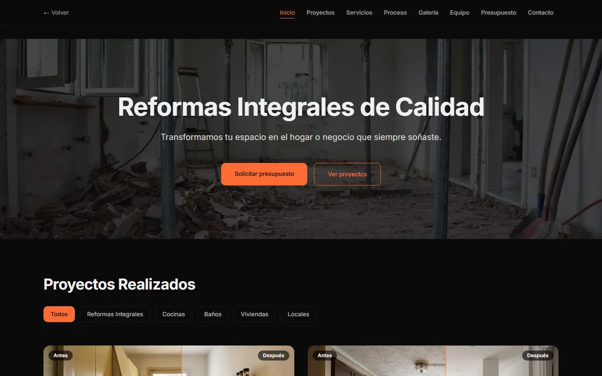 Captura de la web de demostración Nova Reformas (reformas)