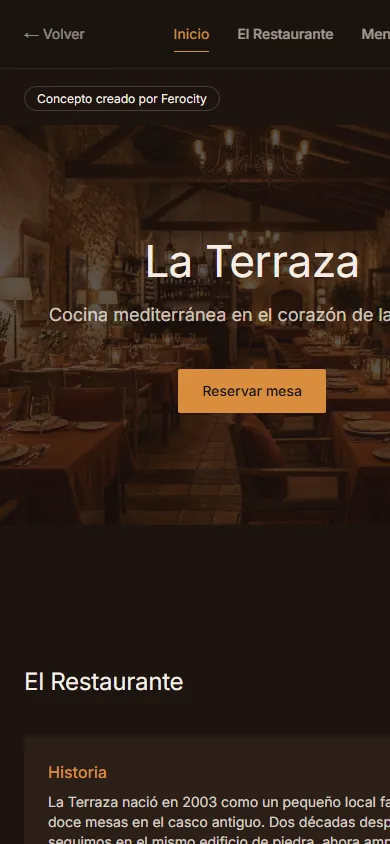La misma web del restaurante en un móvil